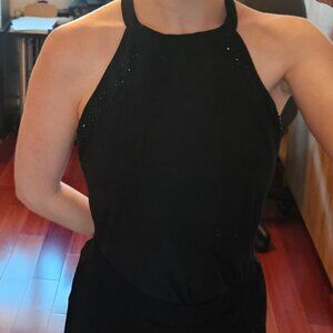 Black Liu Jo Halter Top with Netting and Rhinestone design